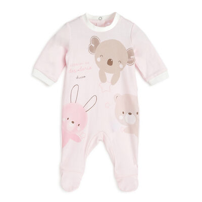 Girls Light Pink Printed Nappy Opening Babysuit